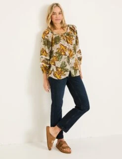 Floral Square Neck Lace Insert Blouson Sleeve Blouse -Marks and Spencer Shop Floral Square Neck Lace Insert Blouson Sleeve Blouse 2