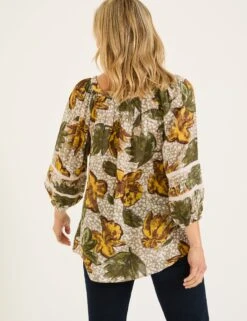 Floral Square Neck Lace Insert Blouson Sleeve Blouse -Marks and Spencer Shop Floral Square Neck Lace Insert Blouson Sleeve Blouse 3