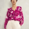 Floral V-Neck Frill Detail Blouse