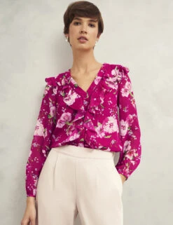 Floral V-Neck Frill Detail Blouse