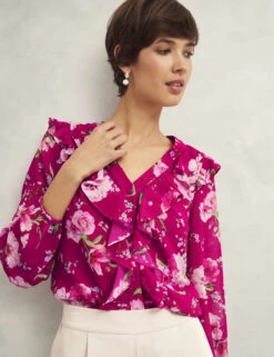 Floral V-Neck Frill Detail Blouse -Marks and Spencer Shop Floral V Neck Frill Detail Blouse 5