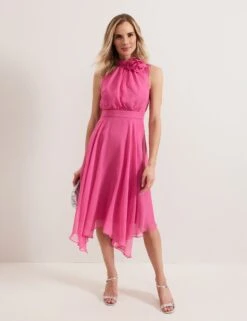 Funnel Neck Midi Waisted Dress