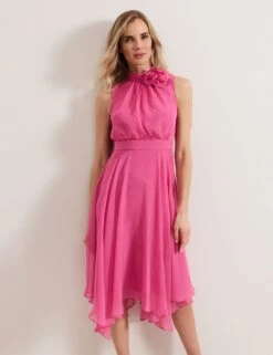 Funnel Neck Midi Waisted Dress -Marks and Spencer Shop Funnel Neck Midi Waisted Dress 3