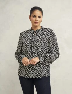 Geometric Button Detail Blouson Sleeve Blouse