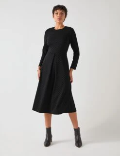 Jersey Polka Dot Flock Midi Skater Dress