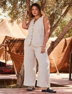 Linen Blend Button Through Waistcoat