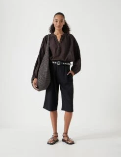 Linen Blend High Waisted Bermuda Shorts -Marks and Spencer Shop Linen Blend High Waisted Bermuda Shorts 2