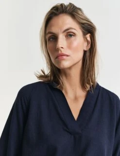 Gant Linen Blend Notch Neck Stand Collar Blouse -Marks and Spencer Shop Linen Blend Notch Neck Stand Collar Blouse 3