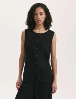 Linen Blend Round Neck Waistcoat