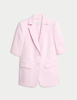 Linen Blend Short Sleeve Single Breasted Blazer -Marks and Spencer Shop Linen Blend Short Sleeve Single Breasted Blazer 1