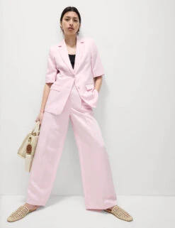 Linen Blend Short Sleeve Single Breasted Blazer -Marks and Spencer Shop Linen Blend Short Sleeve Single Breasted Blazer 2