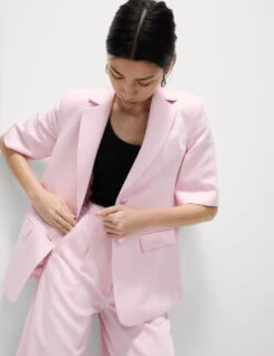 Linen Blend Short Sleeve Single Breasted Blazer -Marks and Spencer Shop Linen Blend Short Sleeve Single Breasted Blazer 4