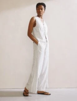 Linen Blend Stripe Tie Front Waistcoat -Marks and Spencer Shop Linen Blend Stripe Tie Front Waistcoat 2