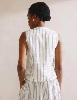 Linen Blend Stripe Tie Front Waistcoat -Marks and Spencer Shop Linen Blend Stripe Tie Front Waistcoat 3