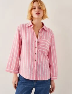 MONSOON Linen Blend Striped Collared Shirt
