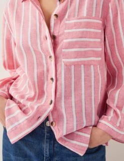 MONSOON Linen Blend Striped Collared Shirt -Marks and Spencer Shop Linen Blend Striped Collared Shirt 3