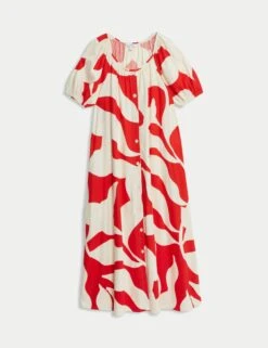 Linen Rich Printed Midi Swing Dress -Marks and Spencer Shop Linen Rich Printed Midi Swing Dress 1