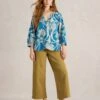 WHITE STUFF Linen Rich Printed Tie Neck Blouse -Marks and Spencer Shop Linen Rich Printed Tie Neck Blouse