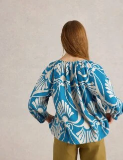 WHITE STUFF Linen Rich Printed Tie Neck Blouse -Marks and Spencer Shop Linen Rich Printed Tie Neck Blouse 3