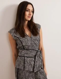 Linen Rich Printed V-Neck Tie Detail Top -Marks and Spencer Shop Linen Rich Printed V Neck Tie Detail Top 4