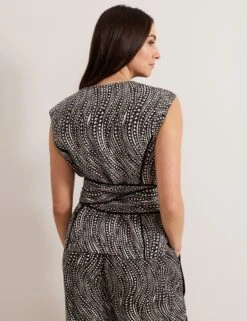 Linen Rich Printed V-Neck Tie Detail Top -Marks and Spencer Shop Linen Rich Printed V Neck Tie Detail Top 5