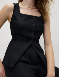 Linen Rich Tailored Twill Square Neck Waistcoat -Marks and Spencer Shop Linen Rich Tailored Twill Square Neck Waistcoat 3