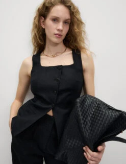 Linen Rich Tailored Twill Square Neck Waistcoat -Marks and Spencer Shop Linen Rich Tailored Twill Square Neck Waistcoat 5