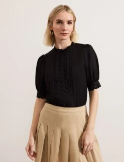 Linen Rich Textured Crew Neck Blouse