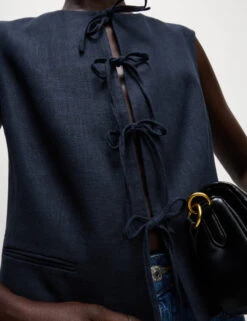 Linen Rich Tie Front Waistcoat -Marks and Spencer Shop Linen Rich Tie Front Waistcoat 4