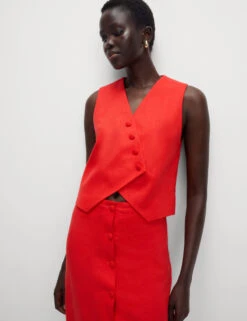 Linen Rich Twill Textured Asymmetric Waistcoat -Marks and Spencer Shop Linen Rich Twill Textured Asymmetric Waistcoat 2