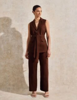 Linen Rich V-Neck Tie Front Waistcoat