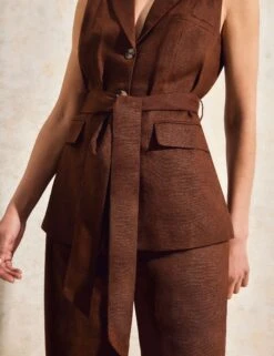 Linen Rich V-Neck Tie Front Waistcoat -Marks and Spencer Shop Linen Rich V Neck Tie Front Waistcoat 3