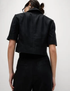 Linen Twill Rich Cropped Short Sleeve Jacket -Marks and Spencer Shop Linen Twill Rich Cropped Short Sleeve Jacket 4