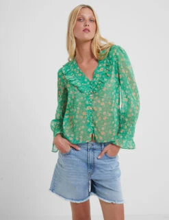 French Connection Floral V-Neck Relaxed Ruffle Blouse