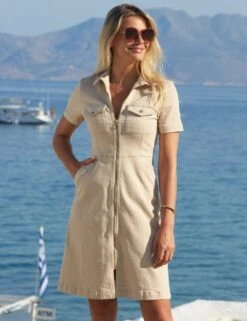 Zip Up Knee Length Waisted Dress