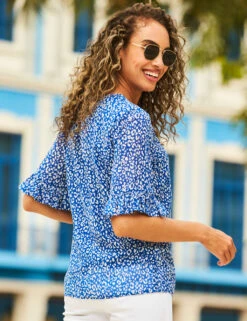 Animal Print Ruffle Short Sleeve Blouse -Marks and Spencer Shop MS 10 T83 3222S E4 X EC 3