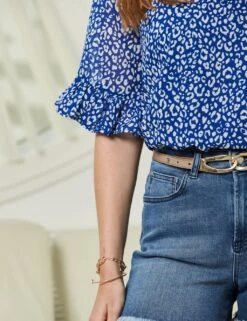 Animal Print Ruffle Short Sleeve Blouse -Marks and Spencer Shop MS 10 T83 3222S E4 X EC 4