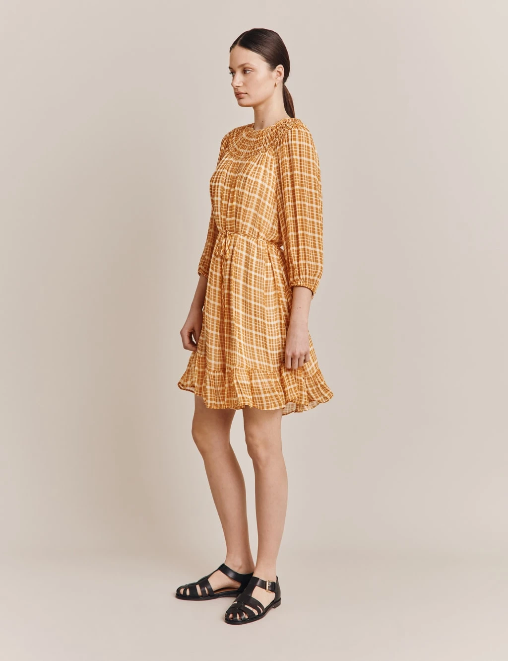 Ghost Checked Tie Waist Mini Smock Dress 4 Ghost Checked Tie Waist Mini Smock Dress - Image 2