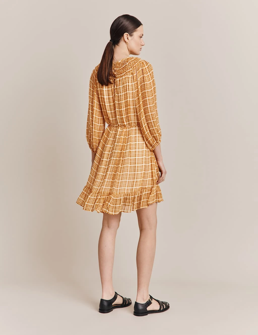 Ghost Checked Tie Waist Mini Smock Dress 5 Ghost Checked Tie Waist Mini Smock Dress - Image 3