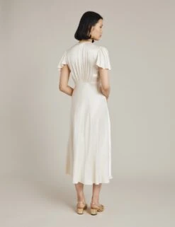 Ghost Satin V-Neck Midi Waisted Dress -Marks and Spencer Shop MS 10 T83 5929W KY X EC 2