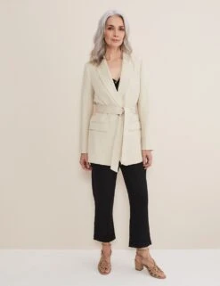 Relaxed Belted Blazer With Linen