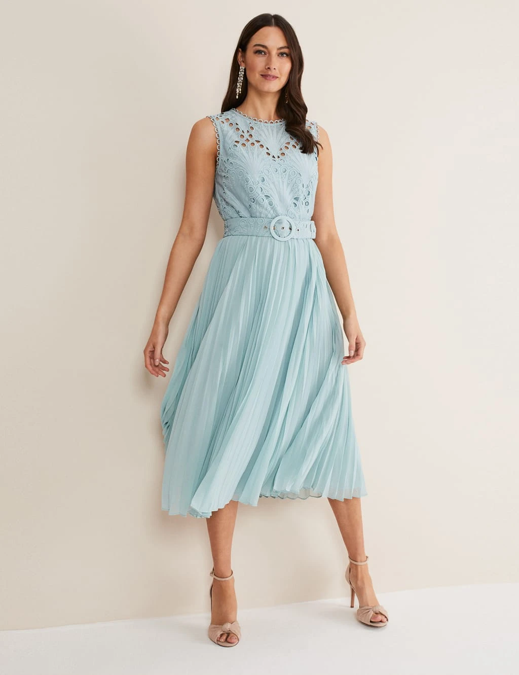 Embroidered Lace Belted Midi Shift Dress 3 Embroidered Lace Belted Midi Shift Dress