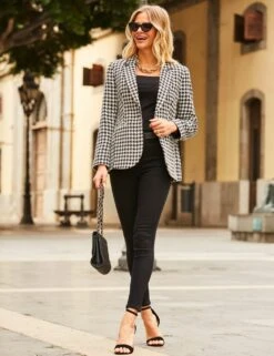 Cotton Blend Relaxed Houndstooth Blazer