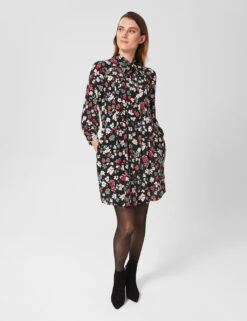 Floral High Neck Mini Shirt Dress