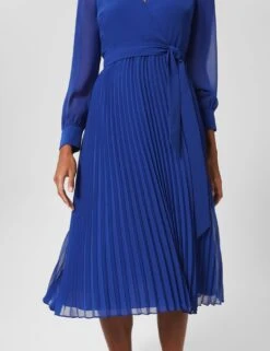 V-Neck Belted Pleated Midi Waisted Dress -Marks and Spencer Shop MS 10 T83 8143T E0 X EC 2