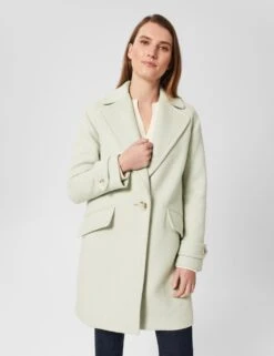 Wool Blend Herringbone Single Breasted Coat