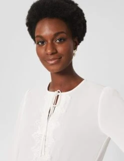 Embroidered Tie Neck Blouson Sleeve Blouse -Marks and Spencer Shop MS 10 T83 8269T KY X EC 1