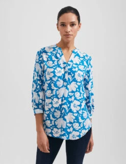 Floral Notch Neck Popover Blouse