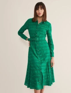 Pure Cotton Broderie Midi Shirt Dress