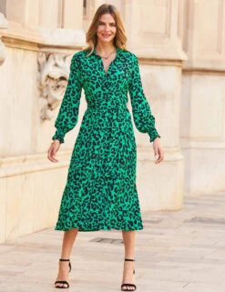 Animal Print Midi Shirt Dress